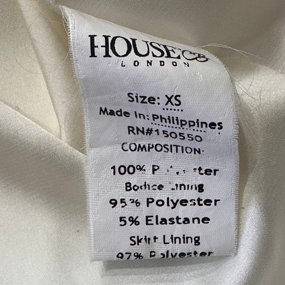 House of CB Omaria Corset Mini Dress SZXS Ivory Draped Satin Slit Back Cutout - Picture 9 of 13
